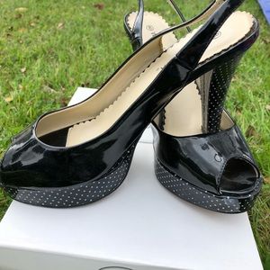 Black Peep Toe Slingback Shoes